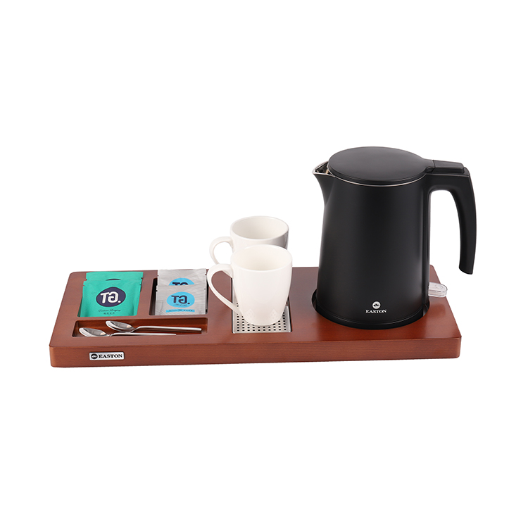 Hotel Wooden Rectangle Welcome Tray And 0.8L Water Heater Jug Electric Kettle