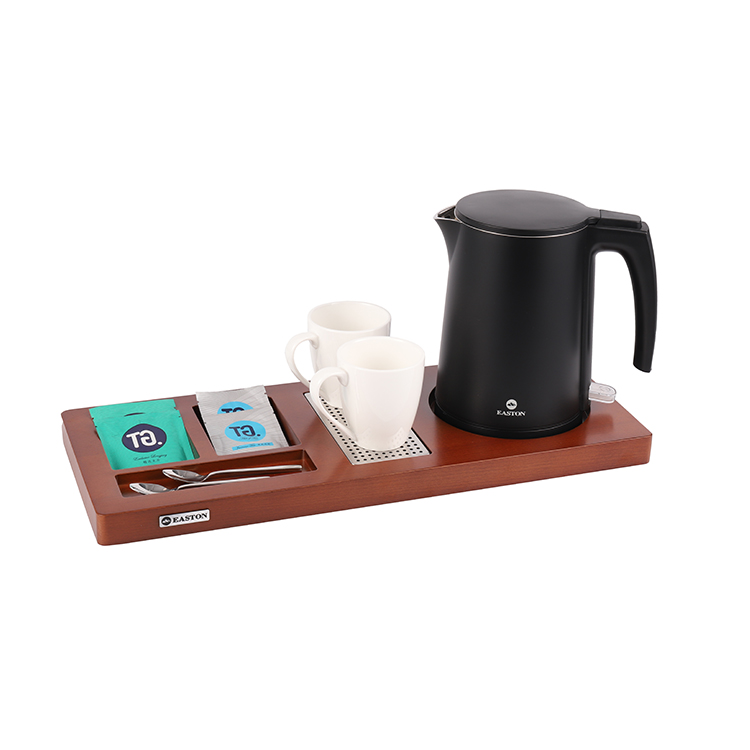 Hotel Wooden Rectangle Welcome Tray And 0.8L Water Heater Jug Electric Kettle